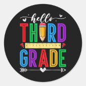 Sticker Rond Retro Hello 3rd Grade First Day Of School Boys Gir (Devant)