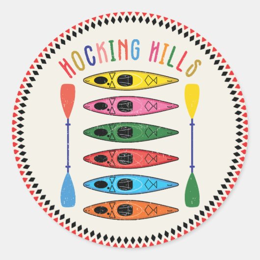 Sticker Rond Retro Hocking Hills Kayaking (Devant)