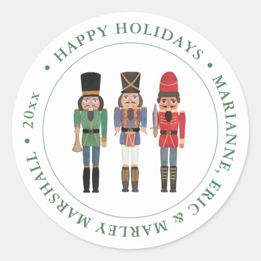 Sticker Rond Retro Holiday Black Nutcracker Rouge Vert Bleu (Devant)