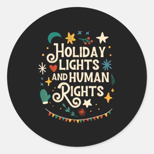 Sticker Rond Retro Holiday Lights And Human Rights Suprters Chr (Devant)