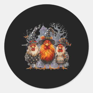 Sticker Rond Retro House Chickens Witch Halloween Éffrayant Aut