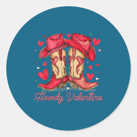 Sticker Rond Retro Howdy Valentine Cowboy Boots Western Valenti (Devant)