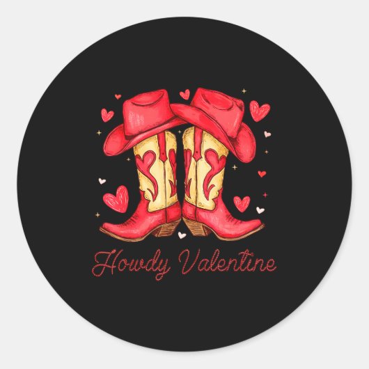 Sticker Rond Retro Howdy Valentine Western Valentines Day Cowbo (Devant)