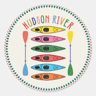Sticker Rond Retro Hudson River Kayak