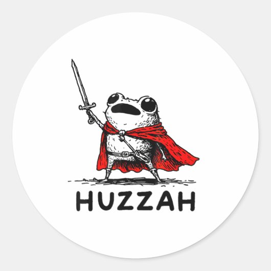 Sticker Rond Retro Huzzah Frog Knight Funny Sword Meme Quote  (Devant)