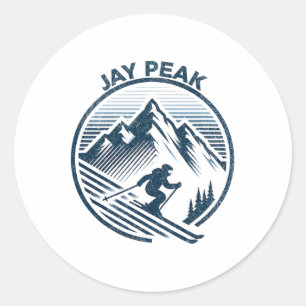 Sticker Rond Retro Jay Peak Vermont Skier Skier Blue Vintage M