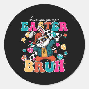 Sticker Rond Rétro Joyeuses Pâques Bruh Mignon Lapin Dabbing To