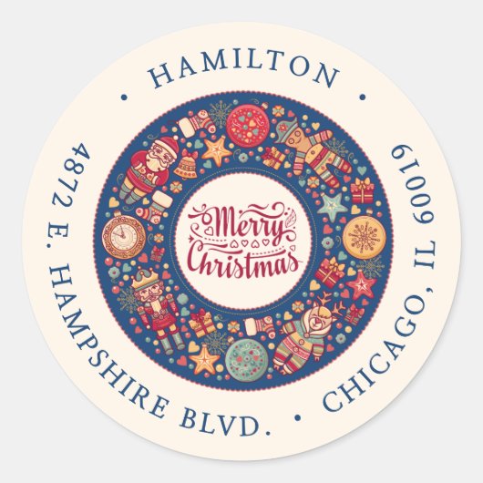 Sticker Rond Retro Joyeux Noël Adresse de retour (Devant)