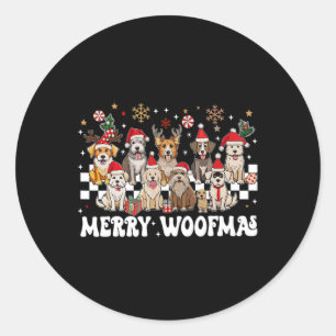 Sticker Rond Retro Joyeux Noël Pour Chien Woofmas Reindeer Chr