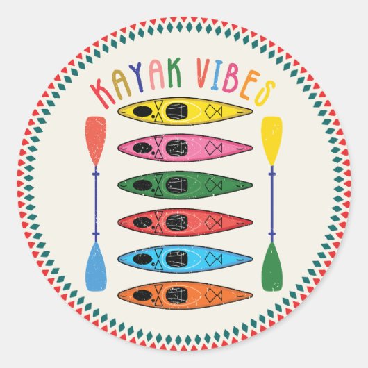 Sticker Rond Retro Kayak Vibes Kayak (Devant)