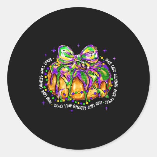 Sticker Rond Retro King Cake Coquette Bow Beads Happy Mardi Gra (Devant)
