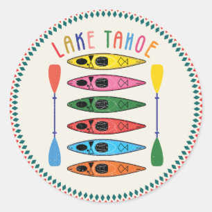 Sticker Rond Retro Lake Tahoe Kayaking