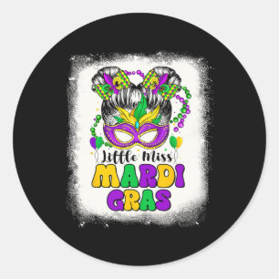 Sticker Rond Retro Little Miss Mardi Gras tenue jeune fille fem