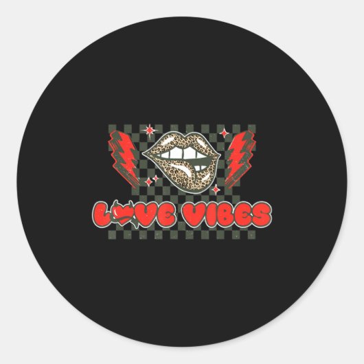Sticker Rond Retro Love Vibes Leopard Lip Valentine Lightning B (Devant)