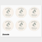 Sticker Rond Retro Luxe Beach Bachelorette Logo Palm Trees (Feuille)