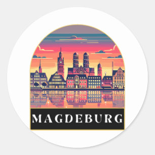 Sticker Rond Retro Magdeburg Skyline