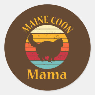 Sticker Rond Retro Maine Coon Chat Maman Propriétaire d'animal 