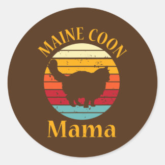 Sticker Rond Retro Maine Coon Chat Maman Propriétaire d'animal 