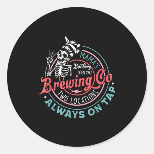 Sticker Rond Retro Mama's Ery Brewing Co Funny Breastfeeding Sk (Devant)