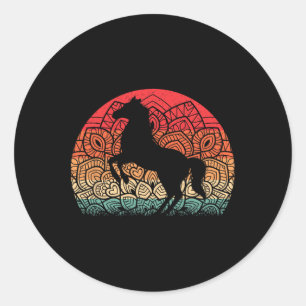 Sticker Rond Rétro Mandala Horse Lover Horseback équitation Oue