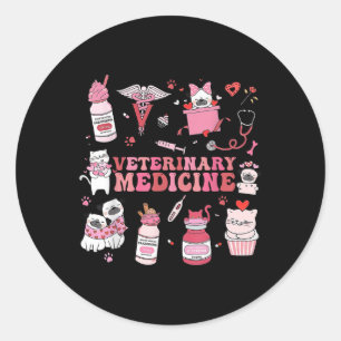 Sticker Rond Retro médecine vétérinaire Valentine Vet Tech Cat 