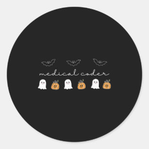 Sticker Rond Retro Médicale Coder Citrouille Ghost Worker Hallo