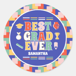 Sticker Rond Retro Meilleur Grad Ever Graduation Party