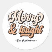 Sticker Rond Retro Merry & Bright Holiday Custom (Devant)