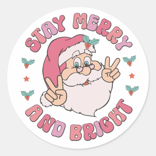 Sticker Rond Retro Merry & Bright Santa (Devant)