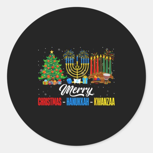 Sticker Rond Retro Merry Christmas Hanukkah Kwanzaa Happy Holid (Devant)