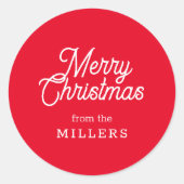 STICKER ROND RETRO MERRY CHRISTMAS TYPOGRAPHIE SUR ROUGE (Devant)