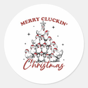 Sticker Rond Retro Merry Cluckin Noël Poulet de Noël Ferme Un