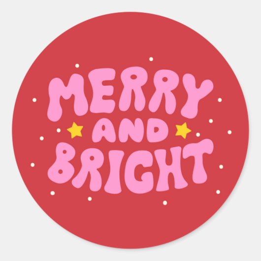 Sticker Rond Retro Merry et Bright Holiday Design (Devant)