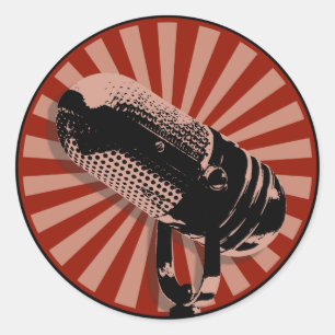 Sticker Rond Rétro microphone graphic en rouge