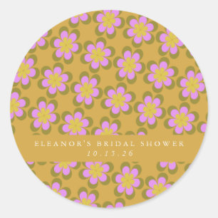 Sticker Rond Rétro Mignon Mod Floral Jaune Personnalisé Mariage