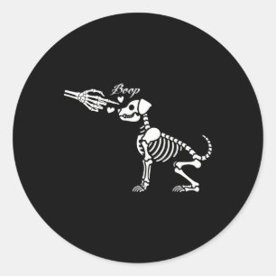 Sticker Rond Retro mignon squelette main botte chien drôle Hall