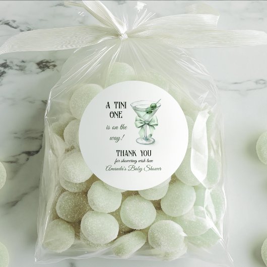 Sticker Rond Retro Minimalist A Tini One Martini Baby Shower