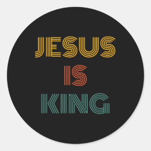 Sticker Rond Rétro Minimaliste Jésus Est Roi Foi Chrétienne