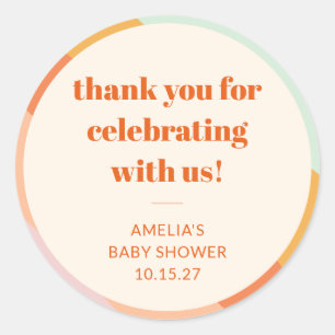 Sticker Rond Retro Mint Orange Stripes Baby shower personnalisé