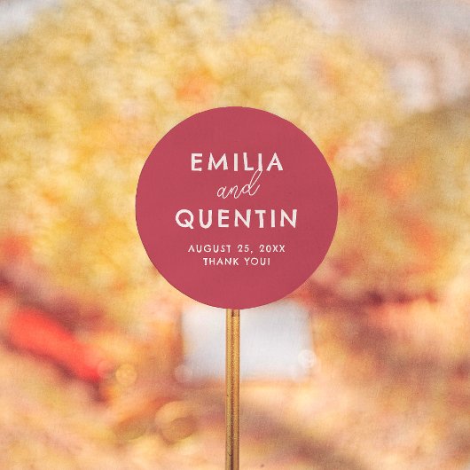Sticker Rond Retro Modern Cherry Red Wedding Thank You Favor