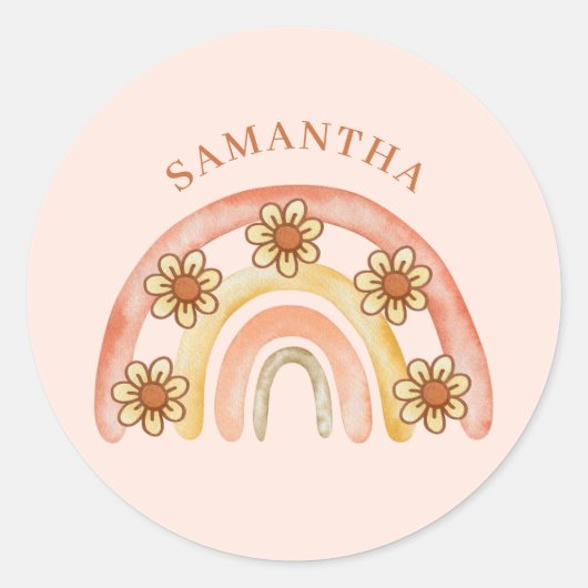 Sticker Rond Retro moderne Boho Rainbow Nom (Devant)