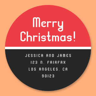 Sticker Rond Retro-Moderne Joyeux Noël Adresse de Retour Rouge