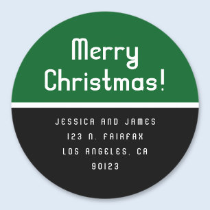 Sticker Rond Retro-Moderne Joyeux Noël Adresse de Retour Vert