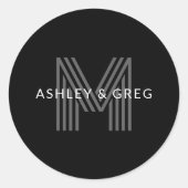 Sticker Rond Retro Moderne Nom/s Monogramme modifiable Noir et (Devant)