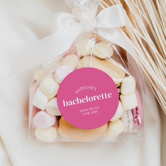 Sticker Rond Retro Moderne Rose Clair Fille Bachelorette 