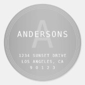 Sticker Rond Retro-moderne Silver Grey Look Monogramme et adres (Devant)