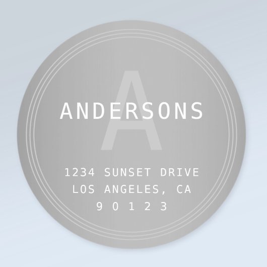 Sticker Rond Retro-moderne Silver Grey Look Monogramme et adres