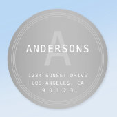 Sticker Rond Retro-moderne Silver Grey Look Monogramme et adres