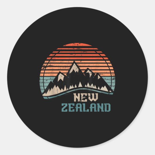 Sticker Rond Retro Mountains New Zealand (Devant)