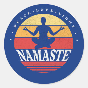 Sticker Rond Retro Namaste, pose de yoga